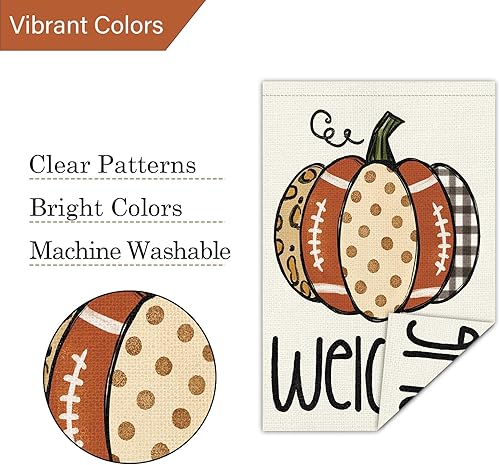 Miniatura 5 de Louise Maelys Bandera de jardín de bienvenida de otoño de 28 x 40 pulgadas, doble cara, gran arpillera de otoño, calabaza, fútbol, jardín, otoño,