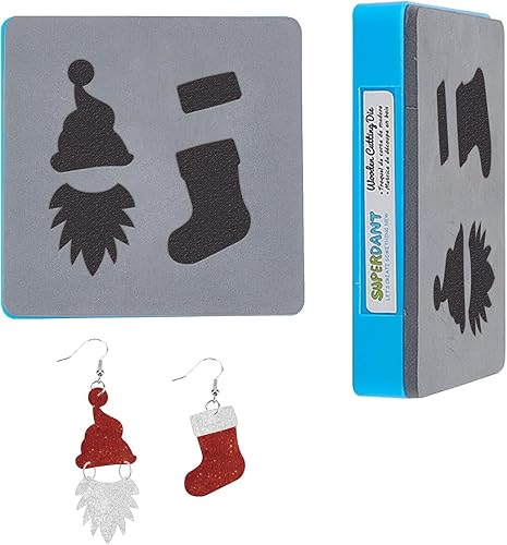 SUPERDANT Troqueles de corte de cuero, aretes de calcetín de Papá Noel, de madera, decoración de árbol de Navidad, manualidades, troquelado, máquina