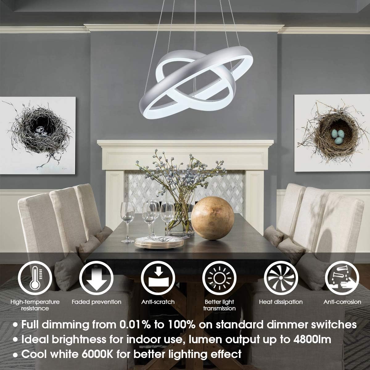 Exсluѕіvе Dіѕсоunt 90% Prісе Modern LED Chandelier, 2 Rings Ceiling Pendant Light Dimmable Circular Flush Mount Chandelier Hanging Lamp Fixture for Living Dining Room Bedroom Silver Cool White 6000K