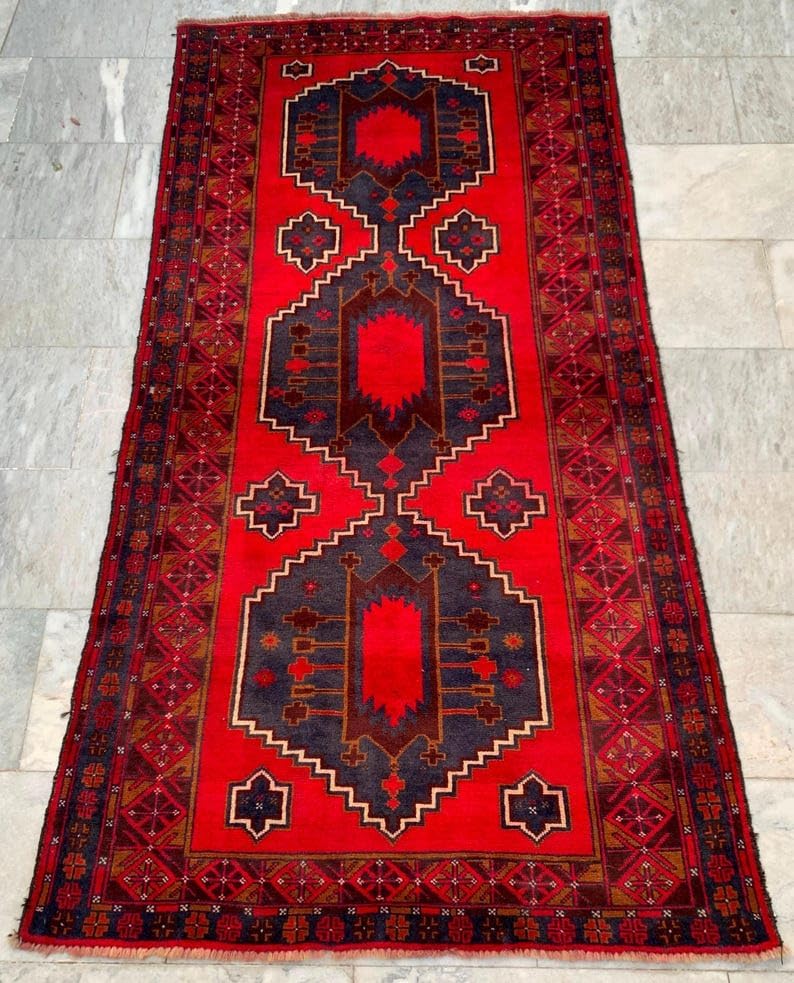 4x7 Vintage Afghan Baloch Hand Knotted Wool Area Rug Home Decor Carpet 218x111 cm