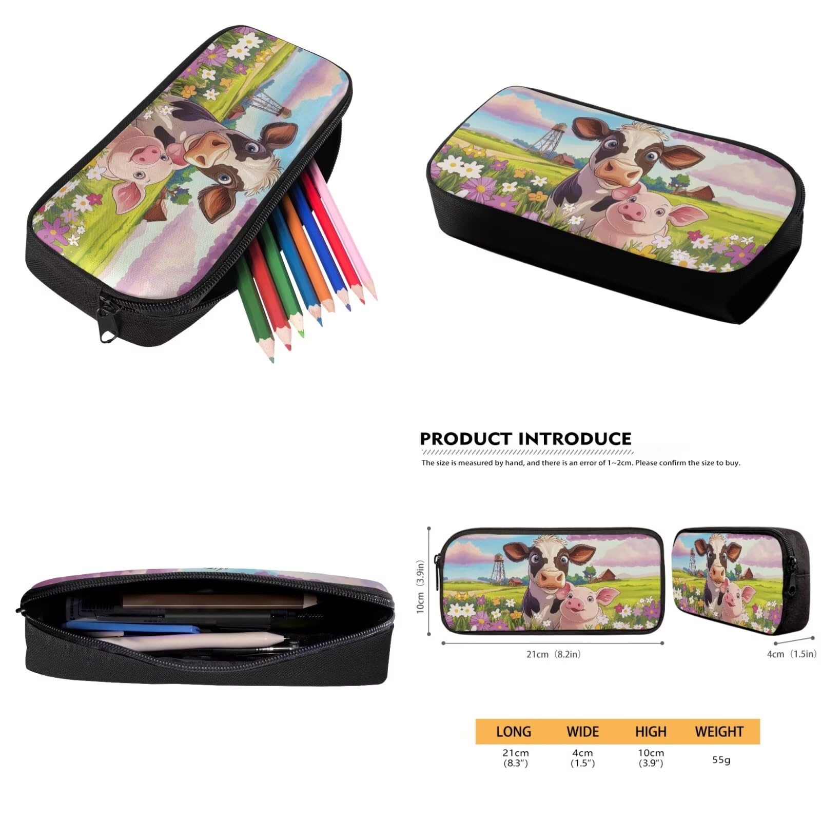Zaino per bambini con borsa per il pranzo, set leggero per libri scolastici, 4 pezzi, per regali per il rientro a scuola, Mucca e maiale