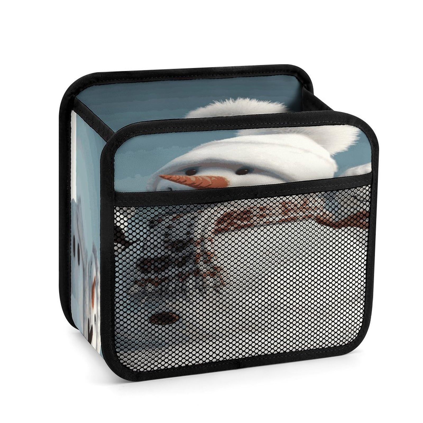 Btcowzrv Style Happy Snowman Car Seat Back Organizer, Pu Leather Hanging Backseat Car Organizer With Elastic Mesh Pocket, Storage Bag For Most Vehicles
