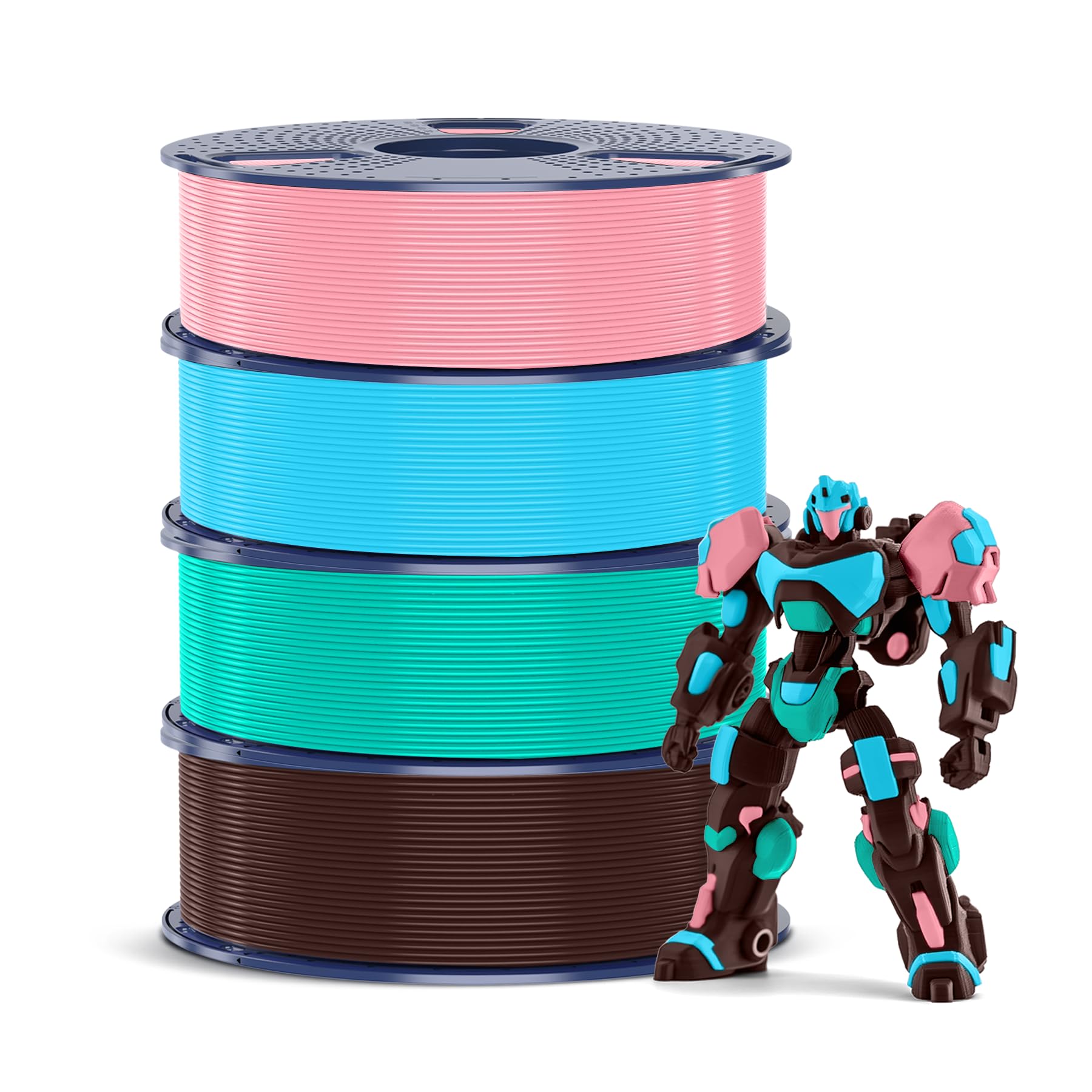 SUNLU 4 kg PETG Filament 1,75 mm, pakiet do drukarki 3D, zwiększona wytrzymałość i odporność na uderzenia, 1 kg, szpula, 4 rolki, czekolada + błękitne niebo + miętowa zieleń + róża sakura