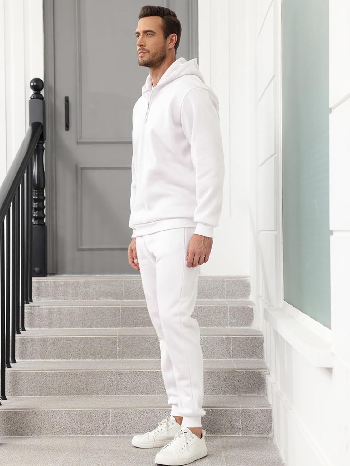 JIHUILAI Men Track Suits 2 Piece Set Quarter Zip Hoodie Sweatpants Jogging Suits Causal Athletic Men's Sweatsuits - Image 4