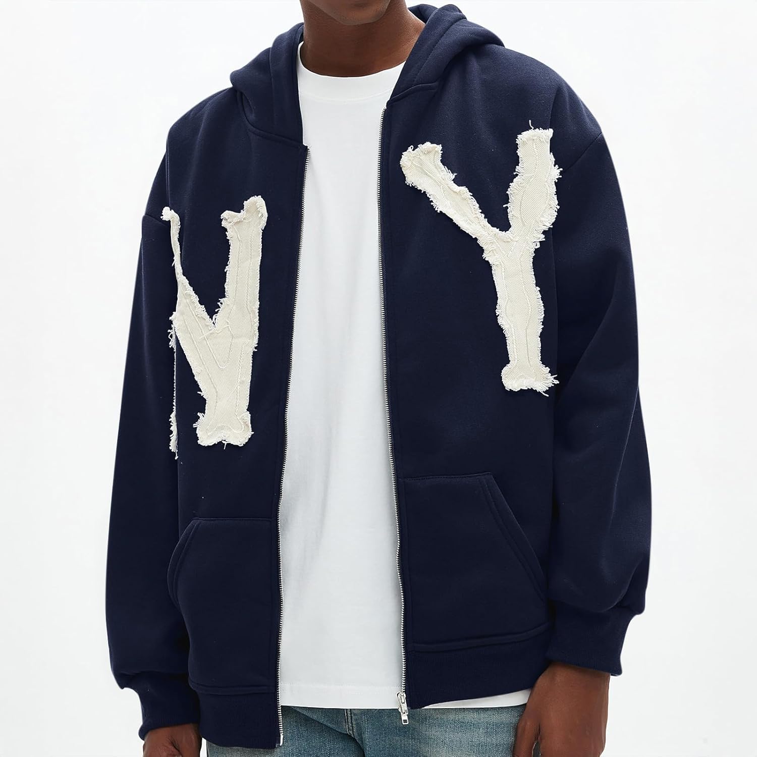 Oversized Graphic Zip Up Hoodies For Men Streetwear Jacket Harajuku Zipper Y2k Hoodie Letter Embroidered Hooded Tops