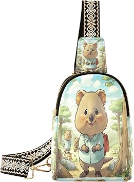 Small Sling Bag Cute Mouse Crossbody Bags for Women Men Vegan Leather Fanny Pack with Guitar Strap