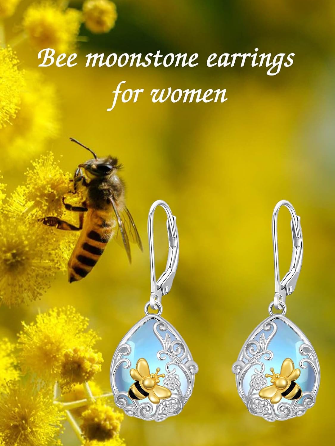 WINNICACA Valentines Day Gifts for Her Moonstone Earrings for Women Sterling Silver Moonstone Dangle Leverback Earrings Jewelry Gifts for Wife Mom Her - Image 5