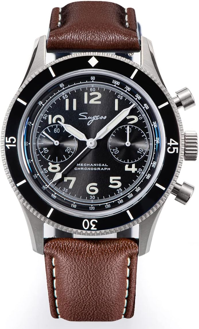 Sugess 1963 Classic Dress Men Hand Wind Watches Sapphire Glass ST1901 Chronograph Luminous Mechanical Wristwatches