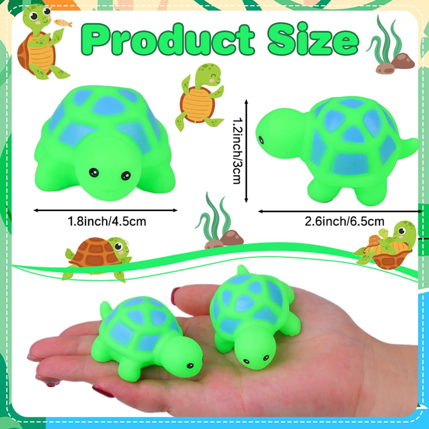 50 Pcs Mini Rubber Turtle Baby Bath Toy Turtle Statue Sea Turtle Miniature Figurines Tiny Turtle Screaming Sound Rubber Turtle, Turtle Bathtub Toys for Garden DIY Bath Shower Birthday(Green)
