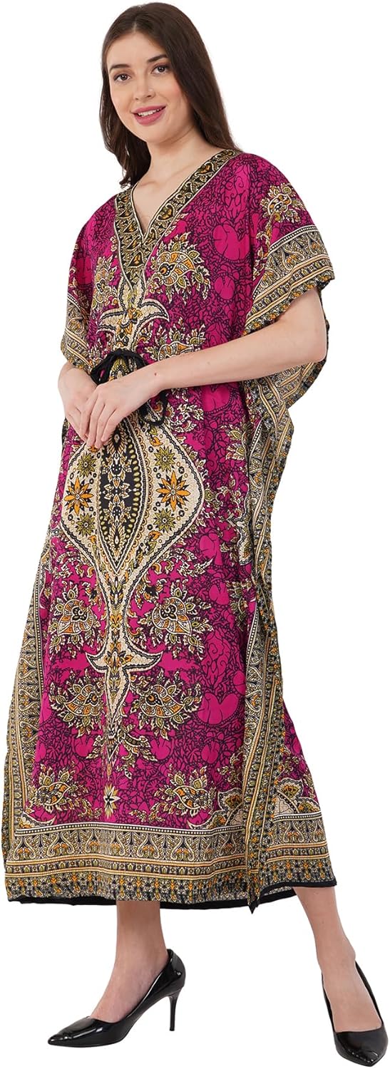 Divine threads -- Women's Kaftan Floral Print/Beach Cover Up/Plus Size V-Neck Loose Kimono Maxi Dress - Image 2