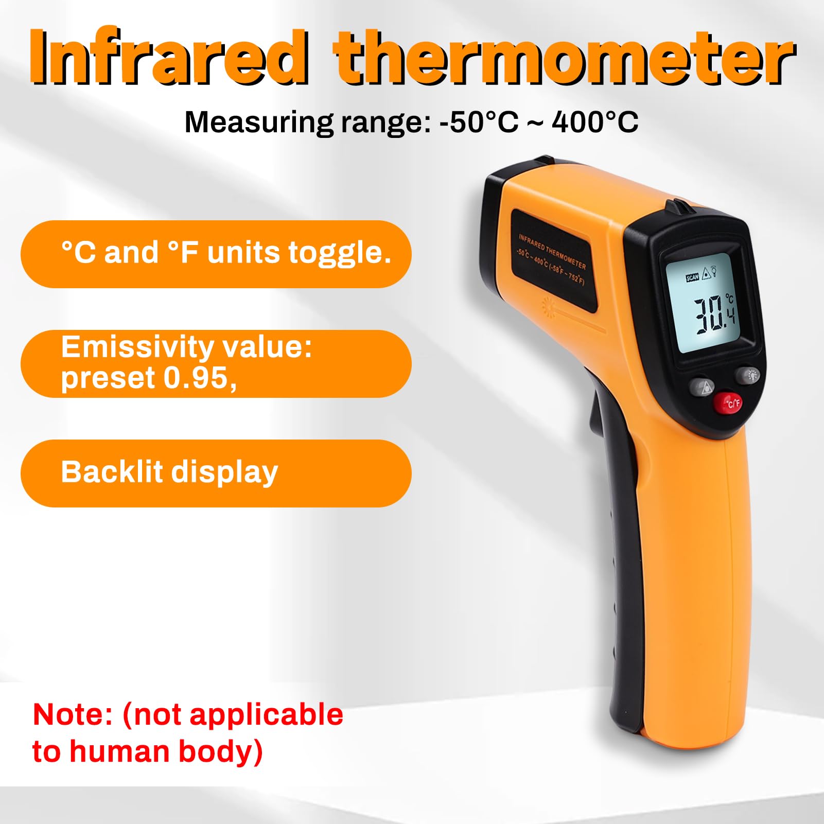 Termómetro infrarrojo digital -50°C a 400°C pirómetro sin contacto