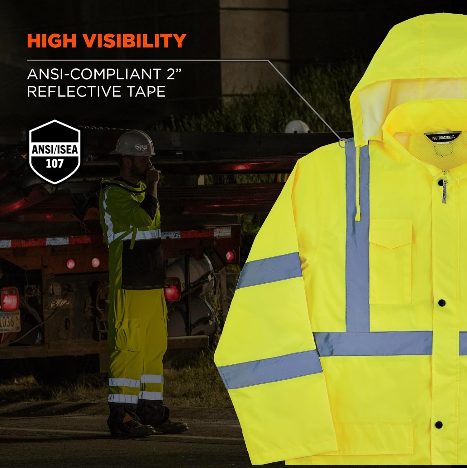 Ergodyne High Visibility Reflective Lightweight Rain Jacket, Lime, Medium, ANSI Compliant, GloWear 8366