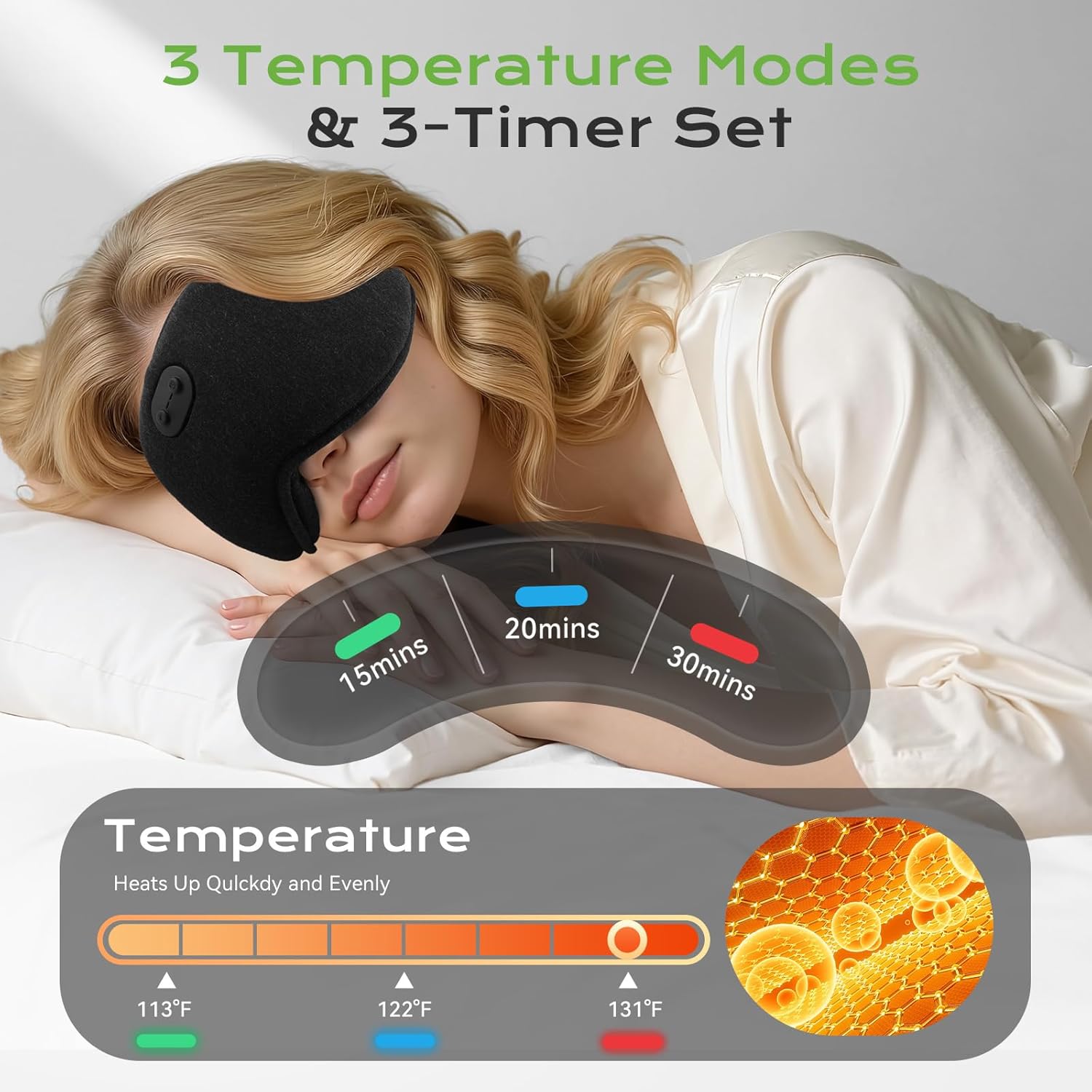 2 in 1 Heated & Cooling Gel Eye Mask - Cooling Eye Mask for Migraine Headaches Relief - Cordless Heated Eye Mask for Dry Eyes 3 Heat Settings Warm Compress for Stye Eye Treatment Washable Pad Cover - Image 6