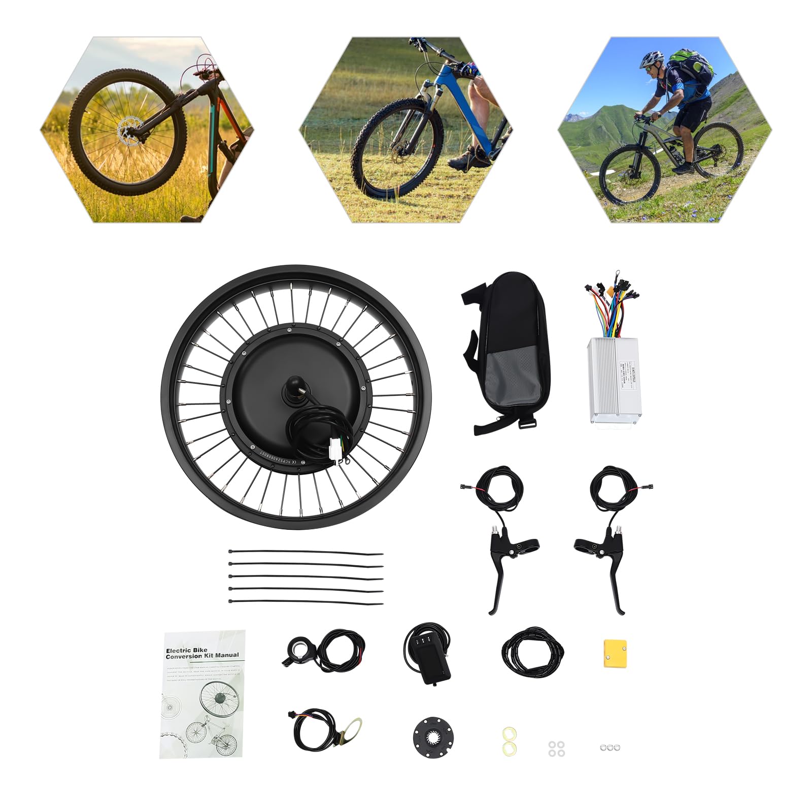 Elektromotor Umrüstsatz Elektrofahrrad Nabenmotor Kit Bürstenlos 1000W 48V für 20 Zoll Fahrrad mit Pedalunterstützung IP54 Wasserdicht (Frontantrieb)