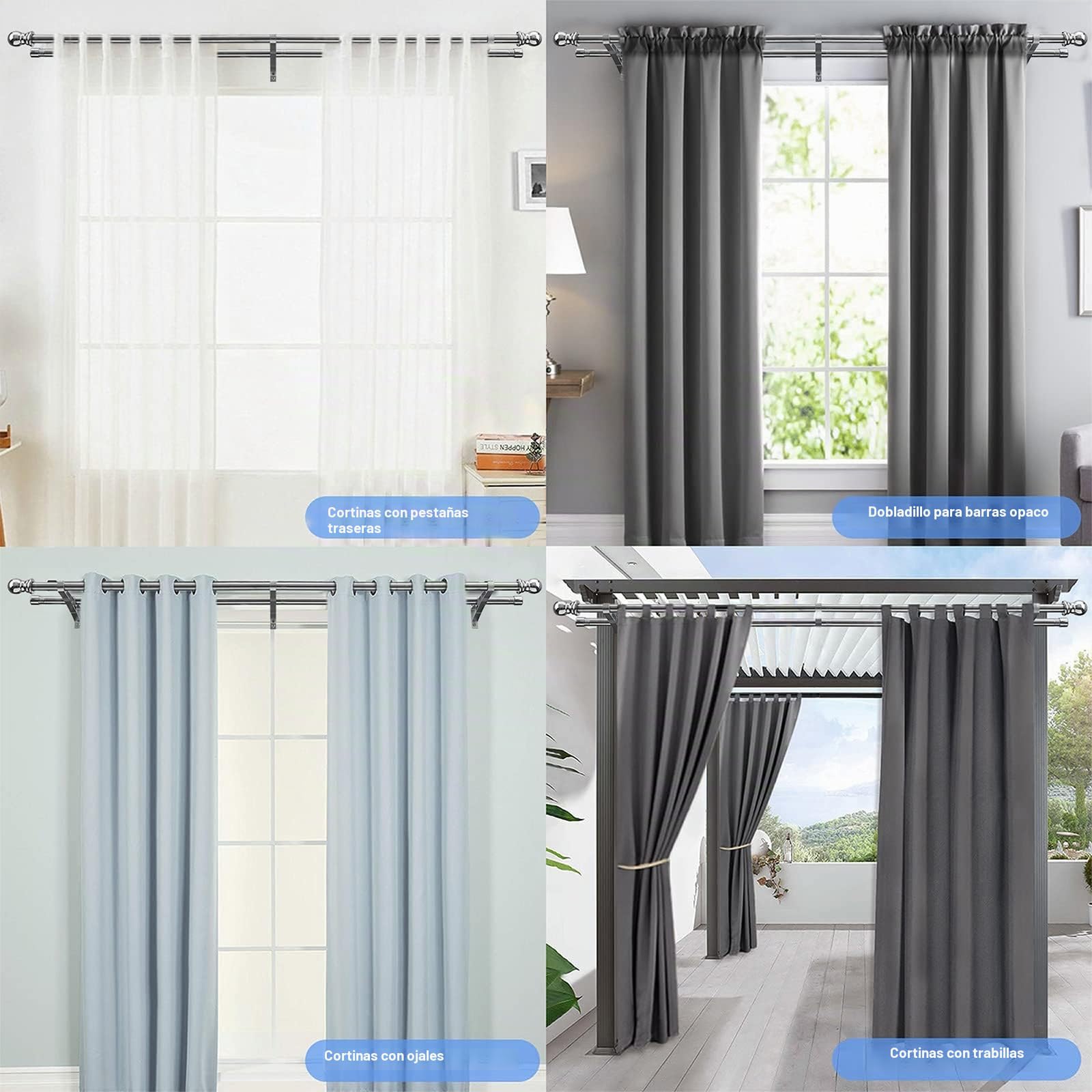 Barra de cortina de metal extensible, acero inoxidable plateado, 76-332 cm, barra de cortina de oscurecimiento para cortinas opacas y de gasa