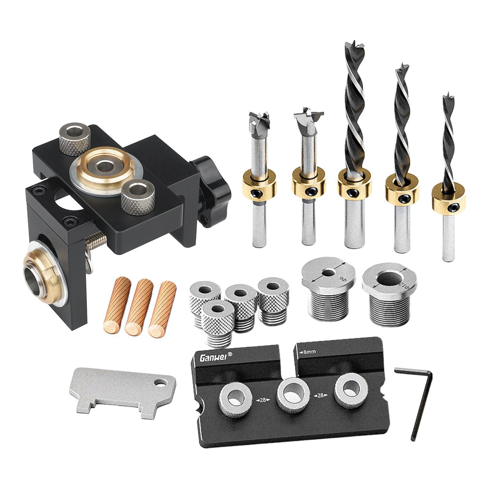 Benutzerfreundliches 3 in 1 Dübelbohrset für Holzbearbeitung, verstellbar, für Handwerker und Hobbybastler. Mit 12 mm und 15 mm Bohrern für