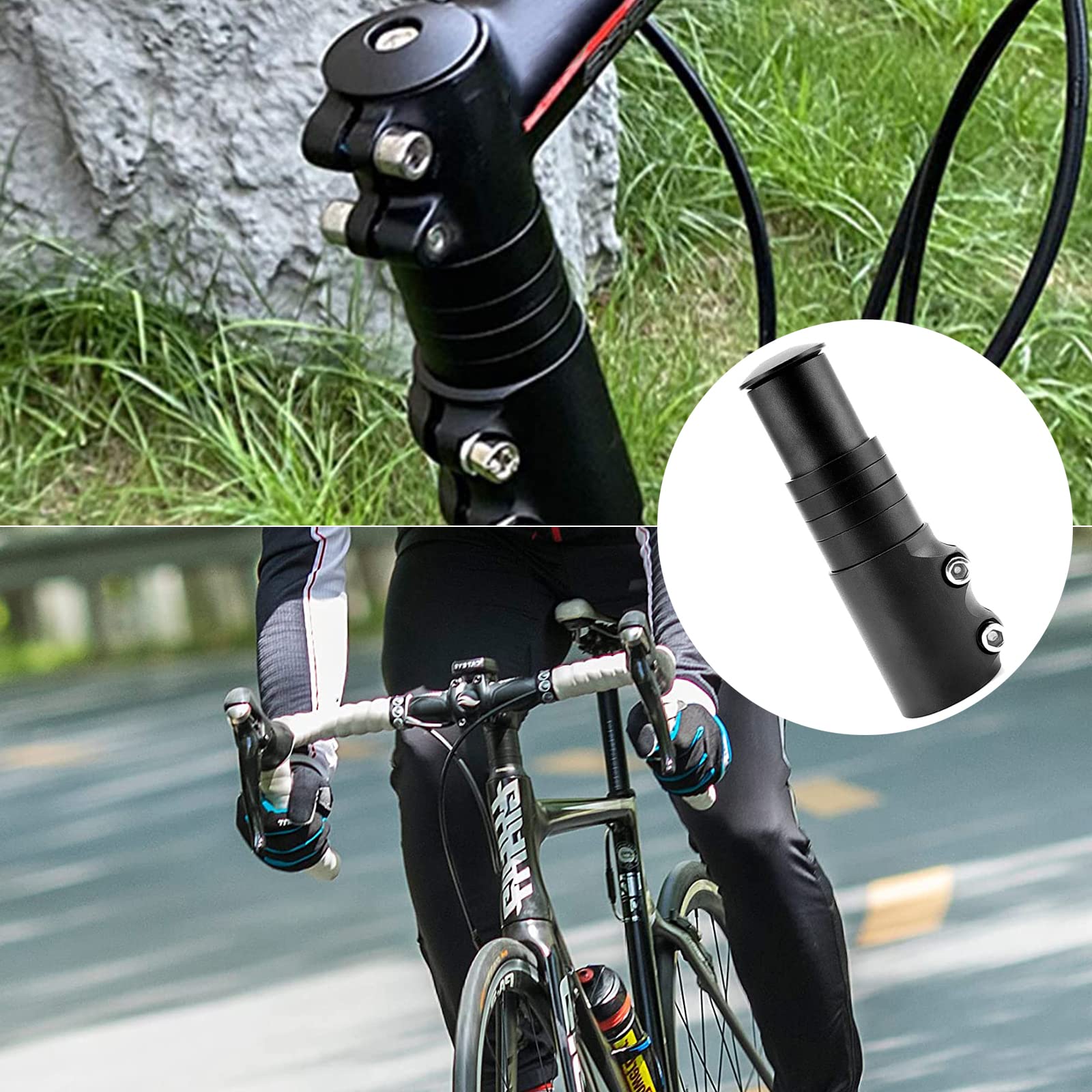 Srup Prolunga Stelo Forcella Bici Regolabile, Estensione Manubrio Riser per Bici, Prolunga Stelo Forcella Adattatore, per Attacco Manubrio per 1-1/8" 28,6 mm MTB Nero