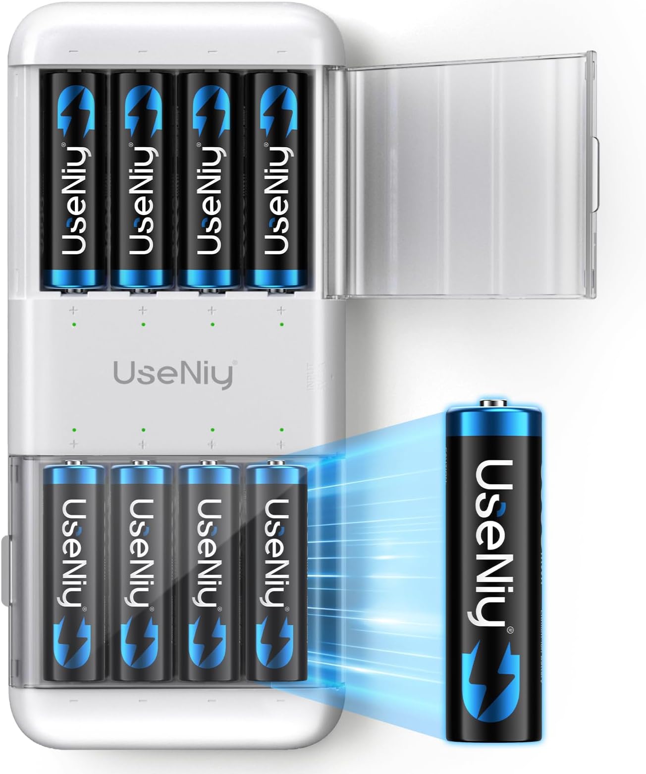 Rechargeable Lithium Batteries AA 8-Pack with Charger, Li-ion Rechargeable Batteries, 3000mWh High Capacity AA with Charger