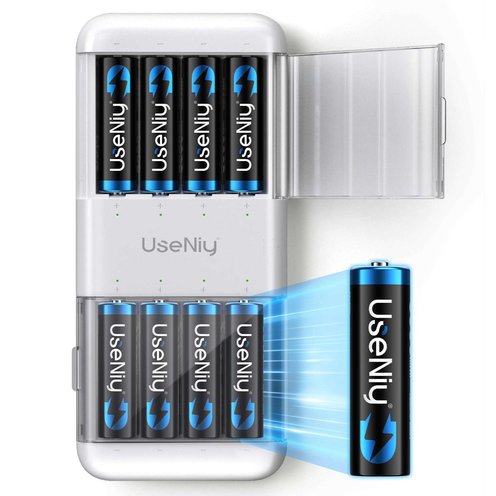 Rechargeable Lithium Batteries AA 8-Pack with Charger, Li-ion Rechargeable Batteries, 3000mWh High Capacity AA with Charger