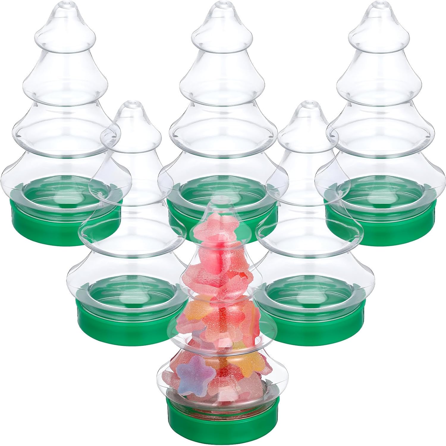 MAGICLULU 6pcs Christmas Candy Jars Xmas Tree Shape Festival Candy Containers with Pet Design and Easy to Carry for Christmas Party Favors and Holiday Celebrations