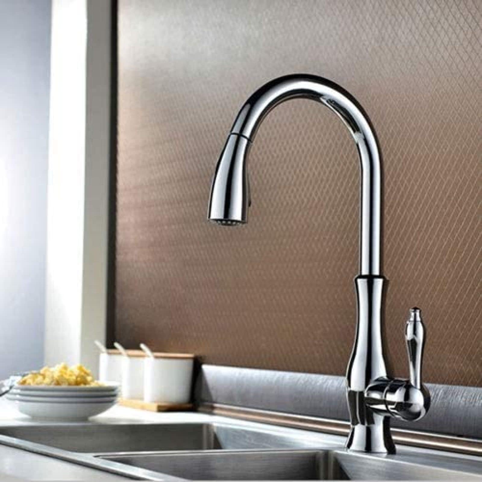 Robinet de cuisine rétro en laiton massif nickel brossé style européen