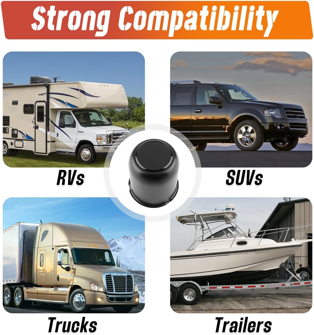 2Pcs 3.19in Trailer Wheel Center Caps Push Through Stainless Steel Hub caps for Truck SUV RV Wheel Rim, Matte Black (Fit 3.19" bore, 3.62" Tall)