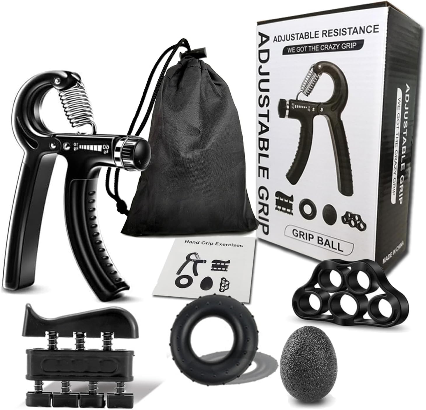 AMERTEER Grip Strength Trainer Kit (6 Pack) with Finger Exerciser, Hand Grip Strengthener, Hand Extension Exerciser, Stress Relief Ball and Forearm Workout Ring is Suitable for Everyone