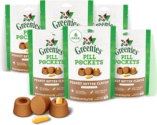 Greenies Pill Pockets for Dogs Large Peanut Butter - Vet-Created Capsule Medication Pouches, 6 x 7.9 oz Treats
