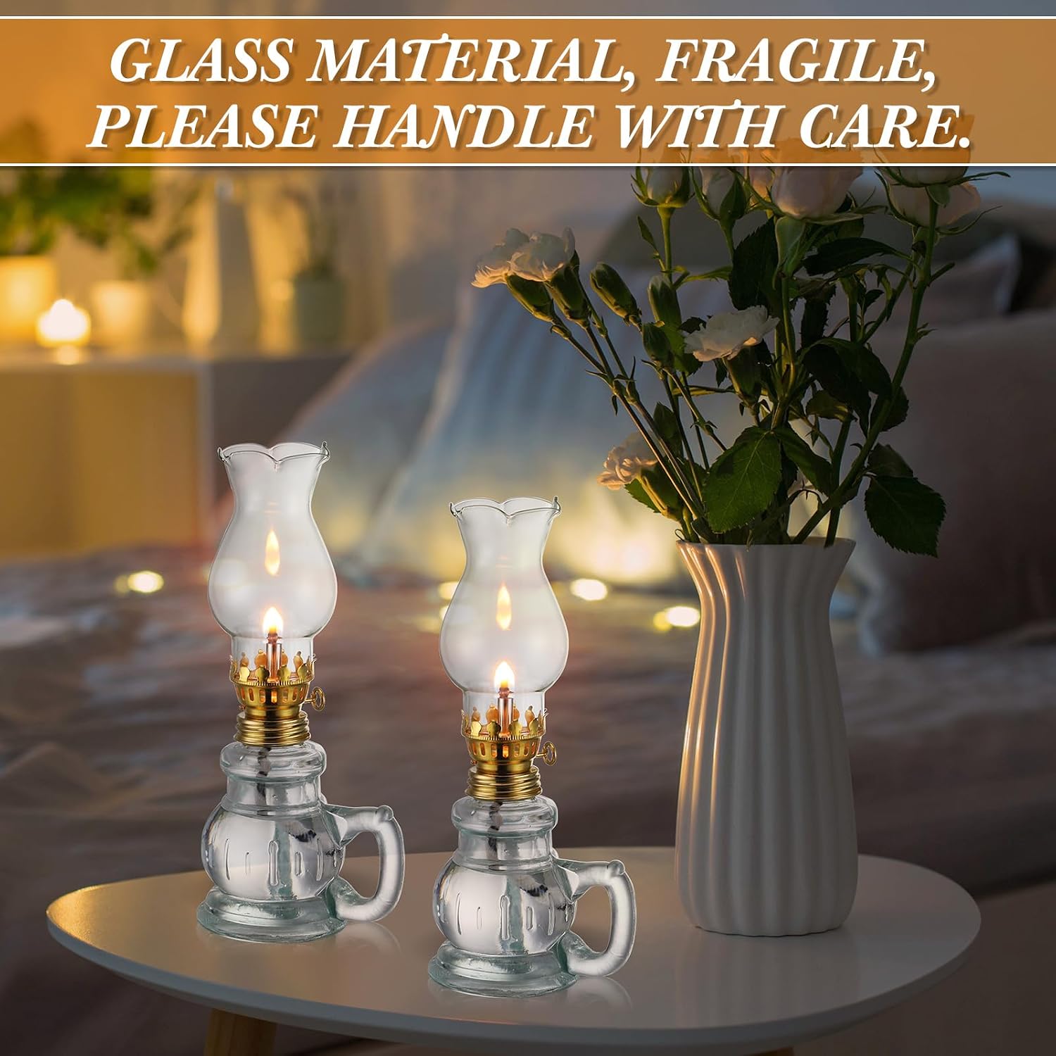 Yexiya 2 Pcs Chamber Oil Lamp Lantern for Indoor Use Large Classic Kerosene Lamp Vintage Glass Kerosene with Adjustable 6.6 ft Extra Oil Wick for Home Tabletop Decor Emergency Lighting(Fresh)