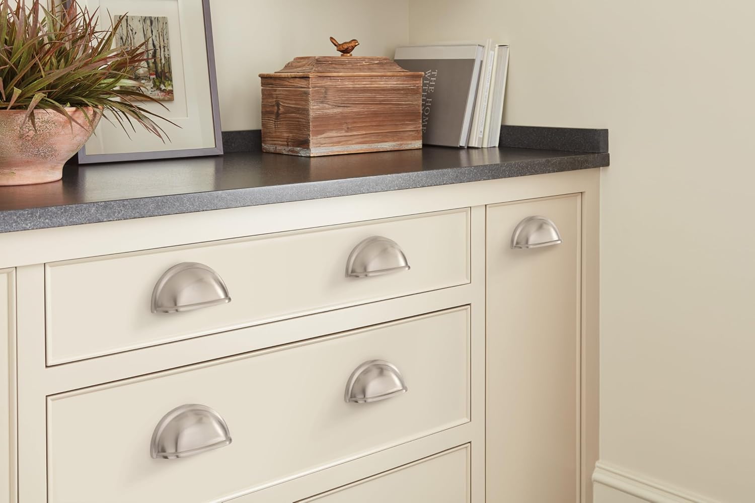 Amerock | Cabinet Cup Pull | Satin Nickel | 3 inch (76 mm) Center to Center | Cup Pulls | 1 Pack | Drawer Pull | Drawer Handle | Cabinet Hardware