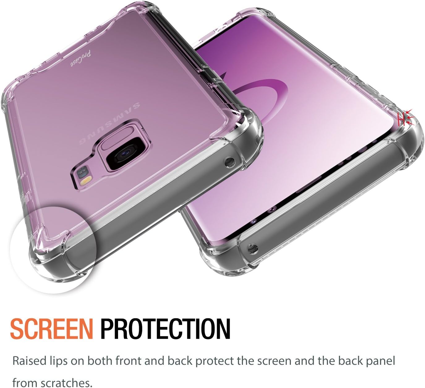 ProCase Galaxy S9 Case, Slim Hybrid Crystal Clear TPU Bumper Cushion Cover with Reinforced Corners, Transparent Scratch Resistant Rugged Cover Protective Case for Galaxy S9 2018 –Clear