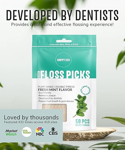 Miniatura 5 de Palillos de hilo dental biodegradables (200 piezas)  Hilo dental natural  Varillas de hilo dental no tóxico a base de plantas para adultos y niños