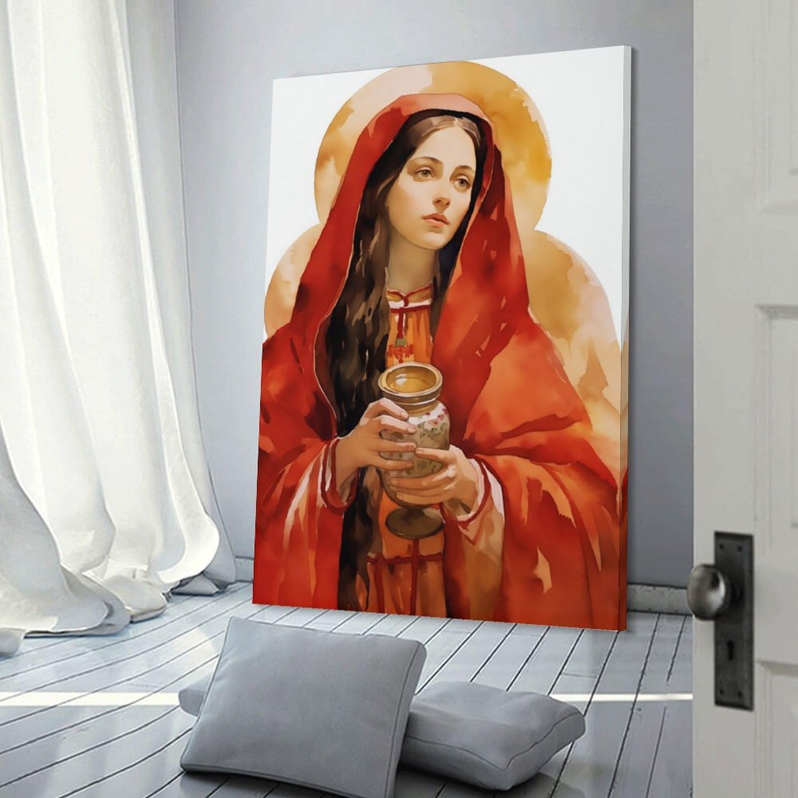 Junmoney Canvas Wall Picture Saint Holding Chalice Art Print, 08x12inch(20x30cm), for Home Lounge, Bedroom Or Reading Nook, A Home Accent with Warm Character
