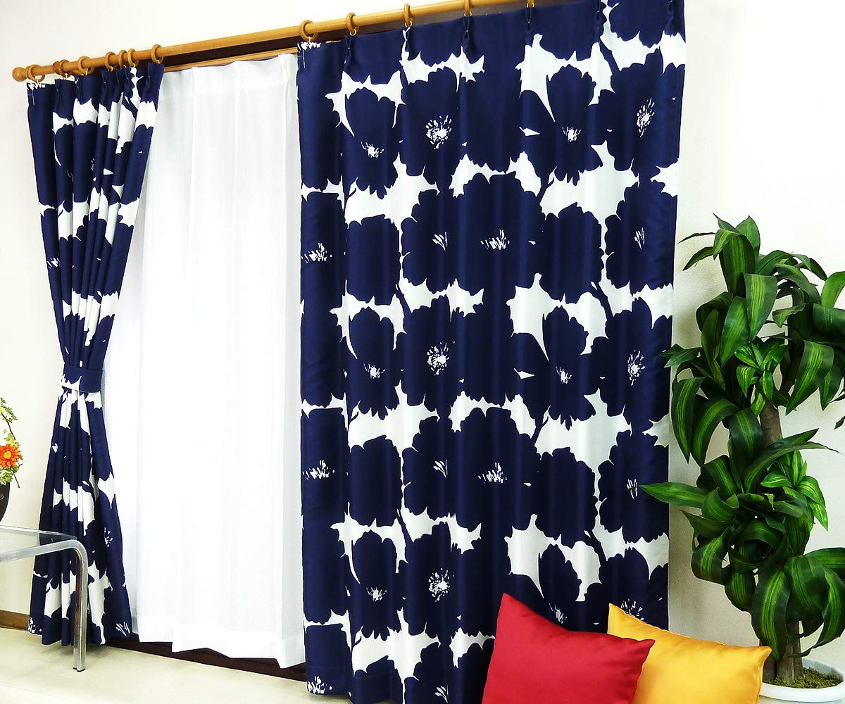 Amazon｜かーてん屋さんアウトレット 北欧風のおしゃれなオーダーカーテン [ブロムスト] モノトーンフラワー柄 スターホワイト色 遮光 断熱  UVカット 形状記憶 幅100cm 丈100cm｜カーテン オンライン通販 かーてん屋さんアウトレット 北欧風のおしゃれなオーダーカーテン [ブロムスト] モノトーンフラワー柄 スモークピンク色 遮光 断熱