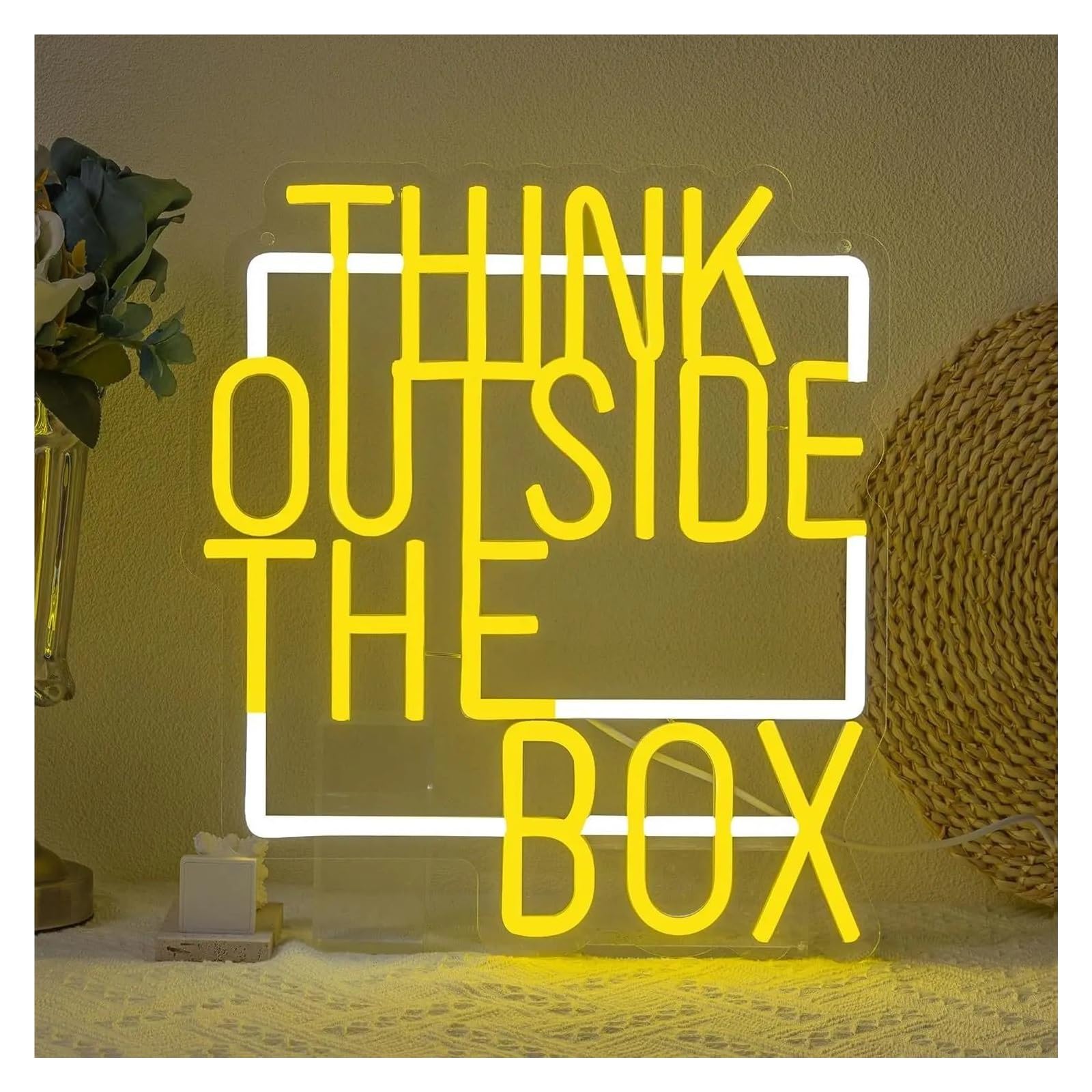 LEMST Sign Lamp Think Outside The Box Neon Light - USB Powered, with Dimmer, for Offices, Creative Spaces 40x35cm