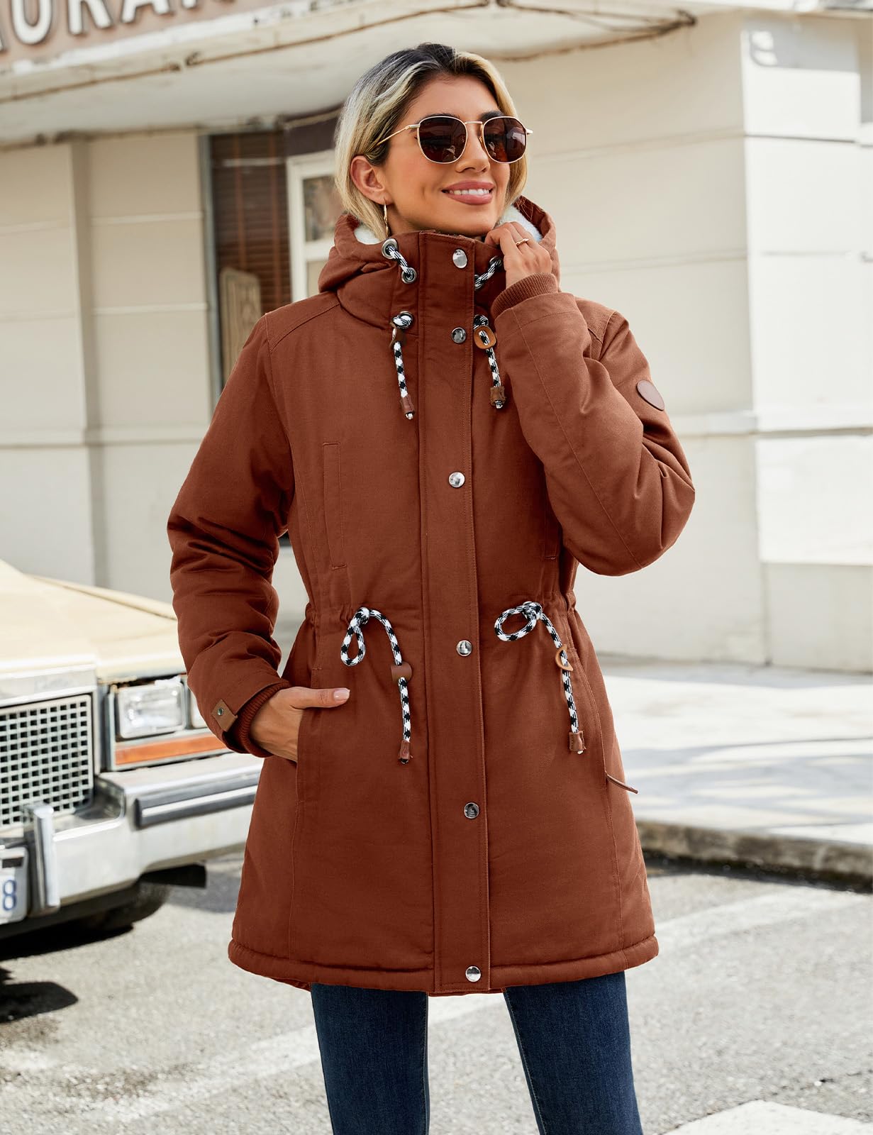 Xnova Abrigos Parka Mujer Invierno Largo Chaquetas de Forro Polar de Algodón Chaquetón Termica Felpa con Capucha de Pelo Sintetico Cazadoras Talla Grande Cálido