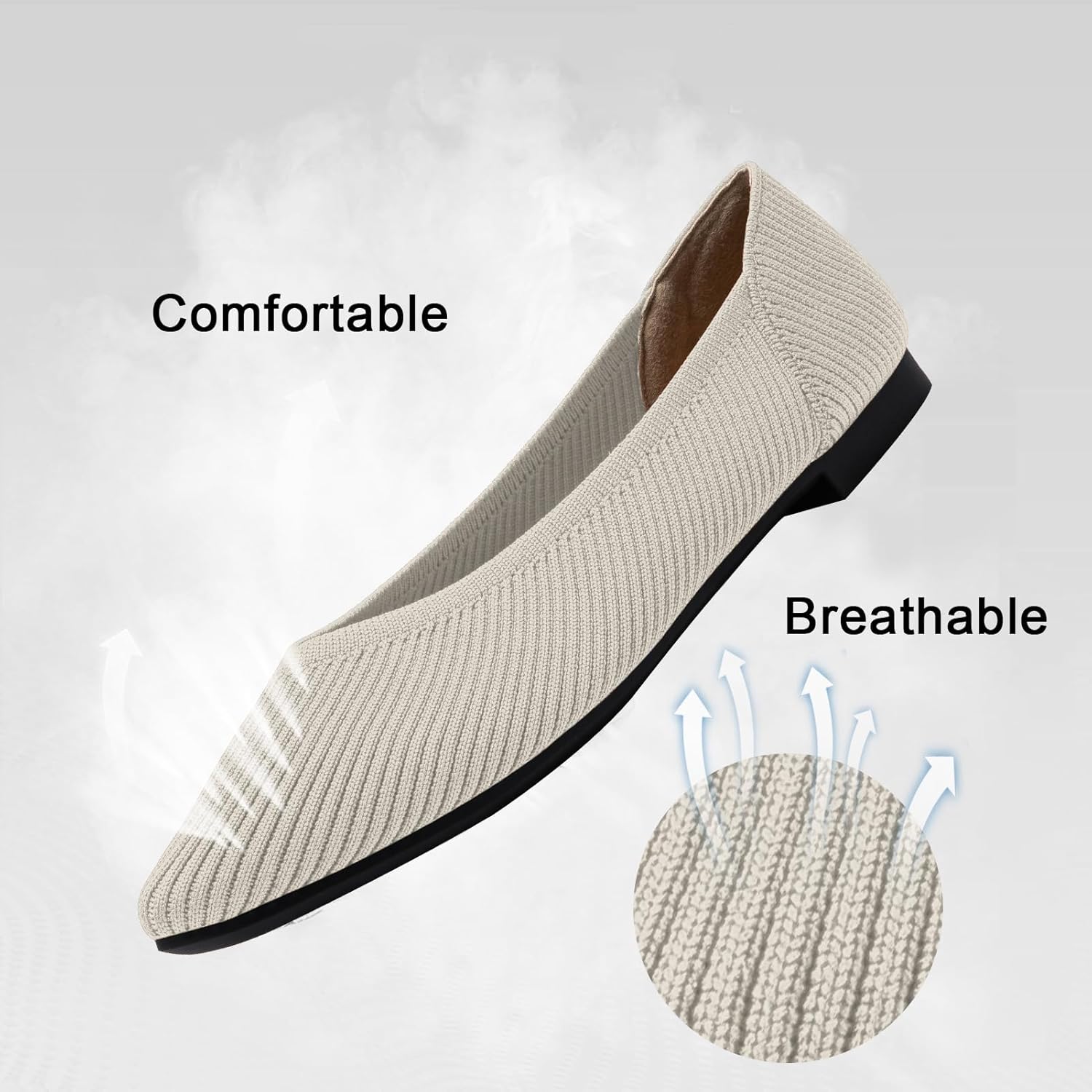 Women's Flats Shoes Pointed Toe Knit Ballet Comfortable Dressy Slip On Flat - Image 5