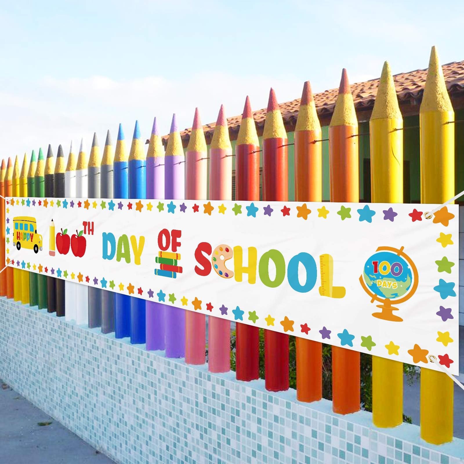 Amazon.com: CiyvoLyeen 100th Day Of School Fabric Banner, Happy 100 ...