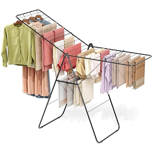 APEXCHASER Escurridor de ropa, plegable de gran tamaño con cubierta de pie en forma de U, altura ajustable, estante de lavandería multibarra, uso en