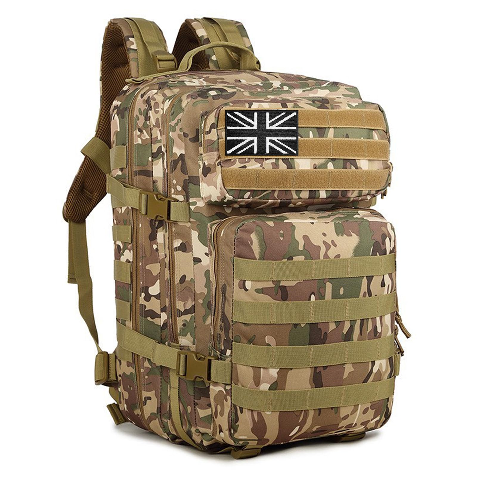 Geebymol 45L Military Tactical Backpacks Large Molle Army Assault Pack 3 Day Bug Out Bag Laptop Bag for Hiking Treeking Black Hunting Rucksack with 4 Flag Patches (CP) — image 1