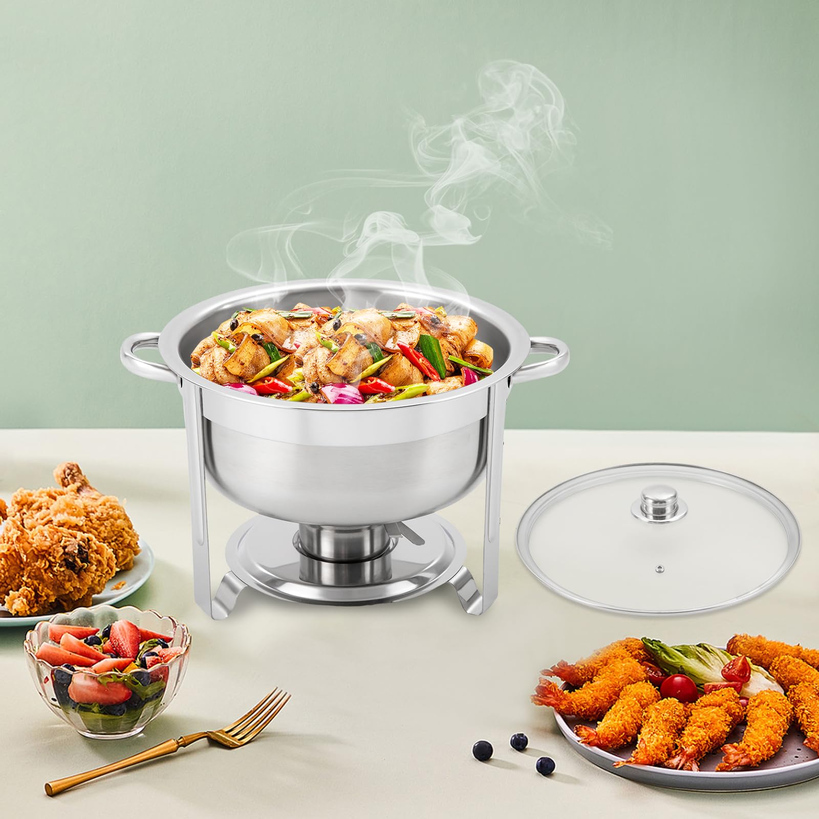 8,5 l/2,25 Gal rotondo Chafing Dish, Piatto Termico, Piatto Scaldavivande, in acciaio inox, contenitore termico per buffet e feste, in argento