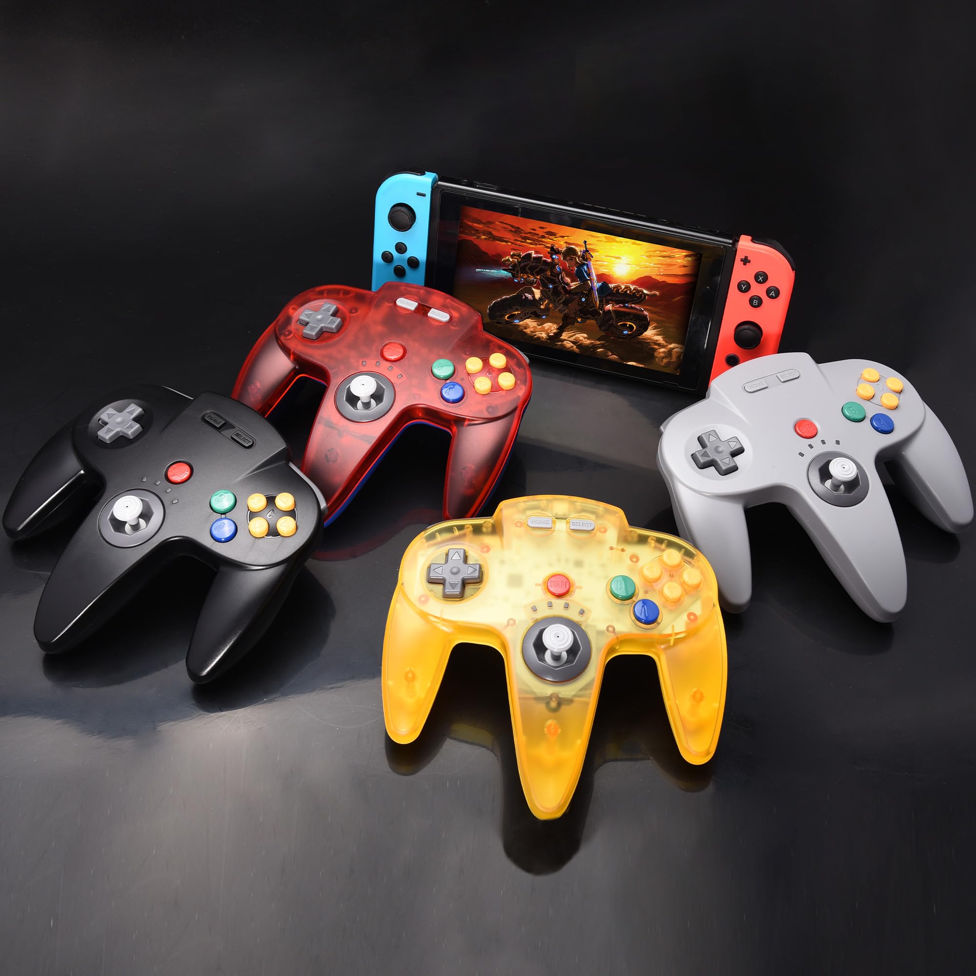 Paquete de 2 interruptores inalámbricos N64 de 2.4 GHz, receptor USB, compatible con Windows, PC, portátil, iOS, Mac, Raspberry Pi, Switch Online/NSO (recargable) (Rumble integrado), amarillo