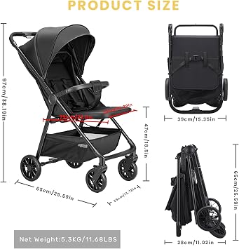 UBRAVOO Baby Stroller for Toddlers with Reclining Seat,Ultra Compact Stroller with Large Storage Basket, Canopy, Parent Handle, Lightweight Push Chair for Travel Buggy and More