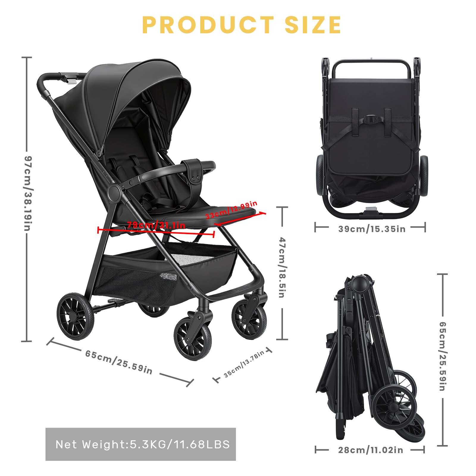 UBRAVOO Passeggino per bambini con sedile reclinabile, passeggino ultra compatto con grande cestino, tettuccio, maniglia per genitori, passeggino leggero per passeggino da viaggio e molto altro ancora