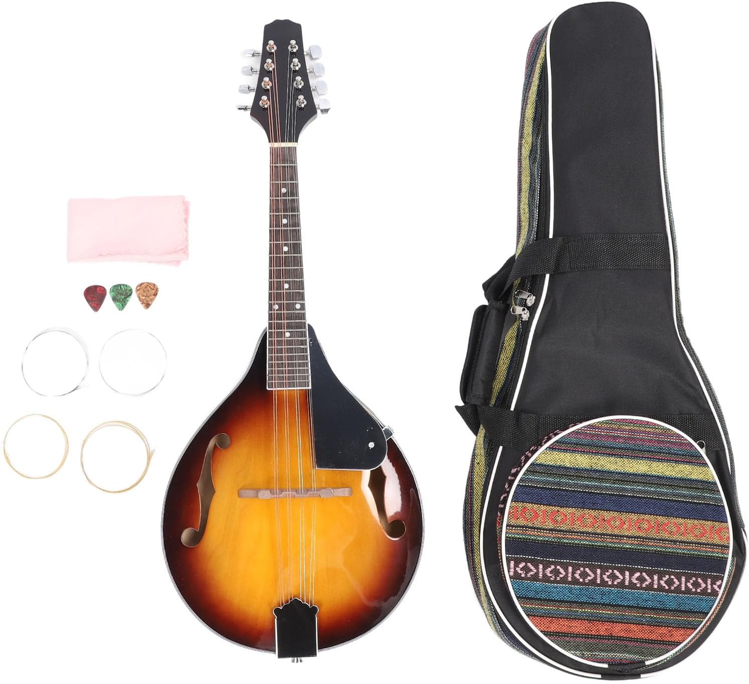 Eujgoov Vintage Mandolin Instrument Set 8 String Right Handed A Shaped Acoustic for Beginner Adults in Sunburst Color