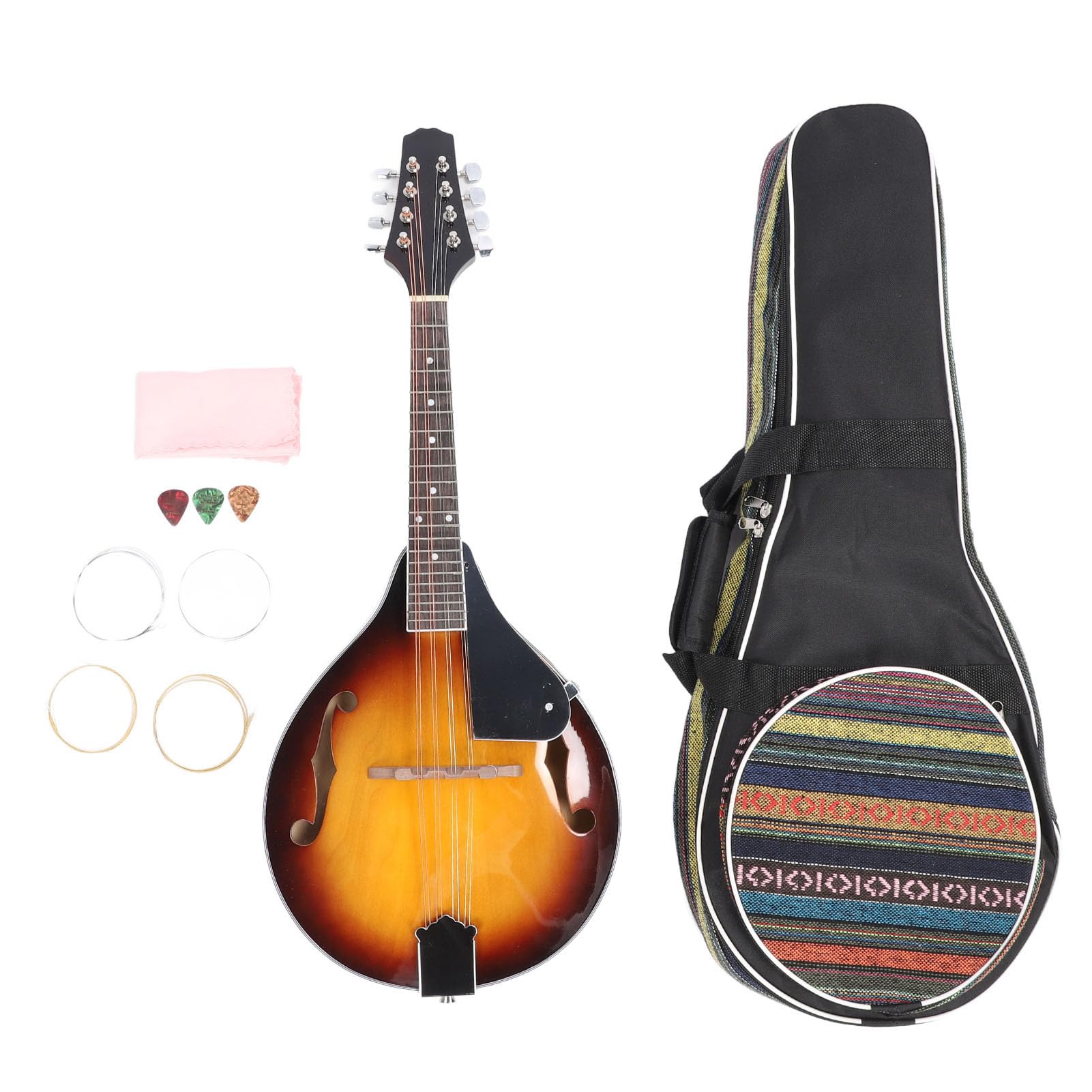 Mandolina en Forma de A, Mandolina Acústica de 8 Cuerdas con Bolsa de Cuerdas, Púas, Paño de Limpieza, para Diestros, Instrumento Musical