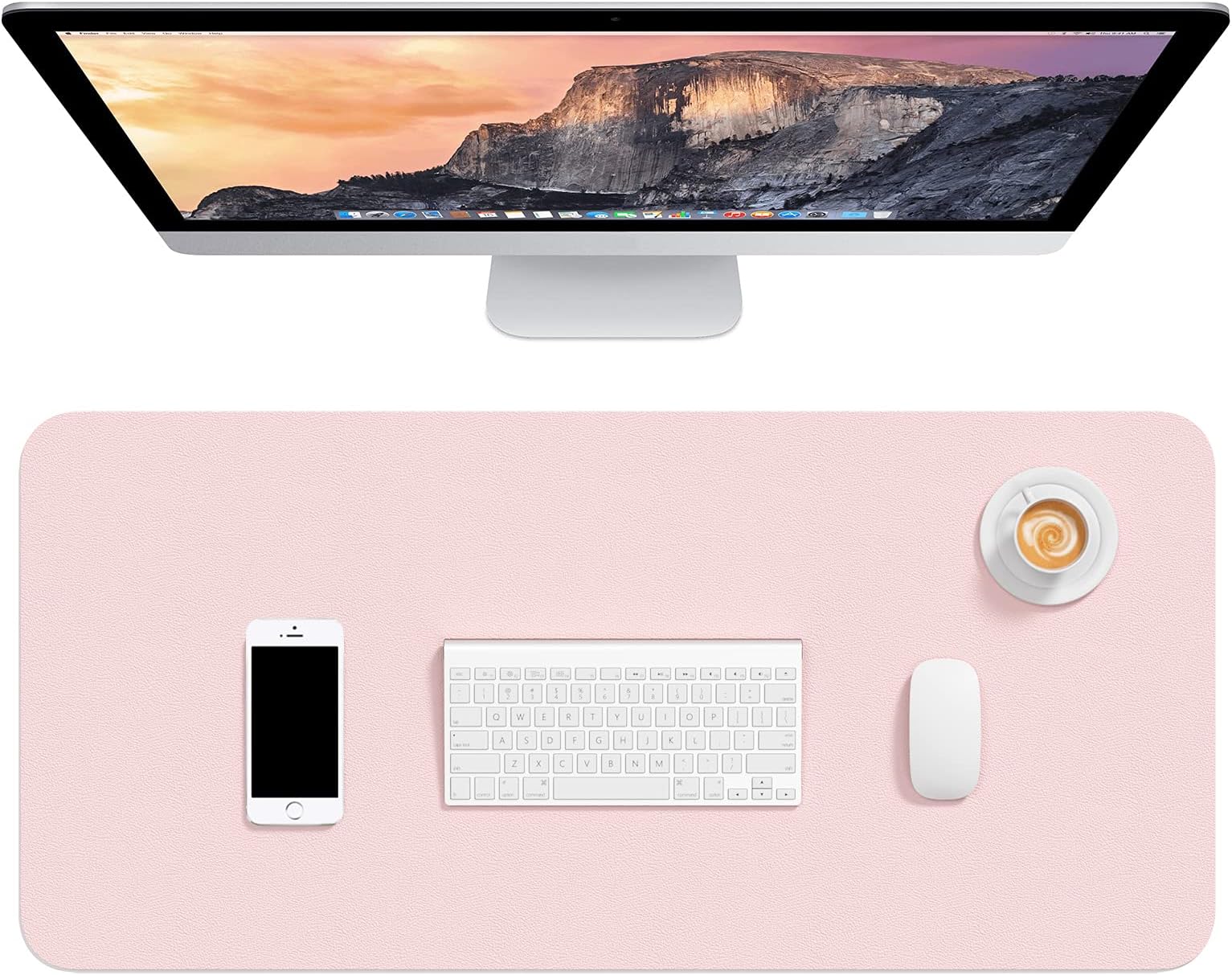 Hsurbtra Desk Pad, 75 x 36.5cm, Polyurethane (PU) Leather, Mouse Pad, Non-Slip Desk Protector, Waterproof Desk Writing Pad for Office and Home, Pink