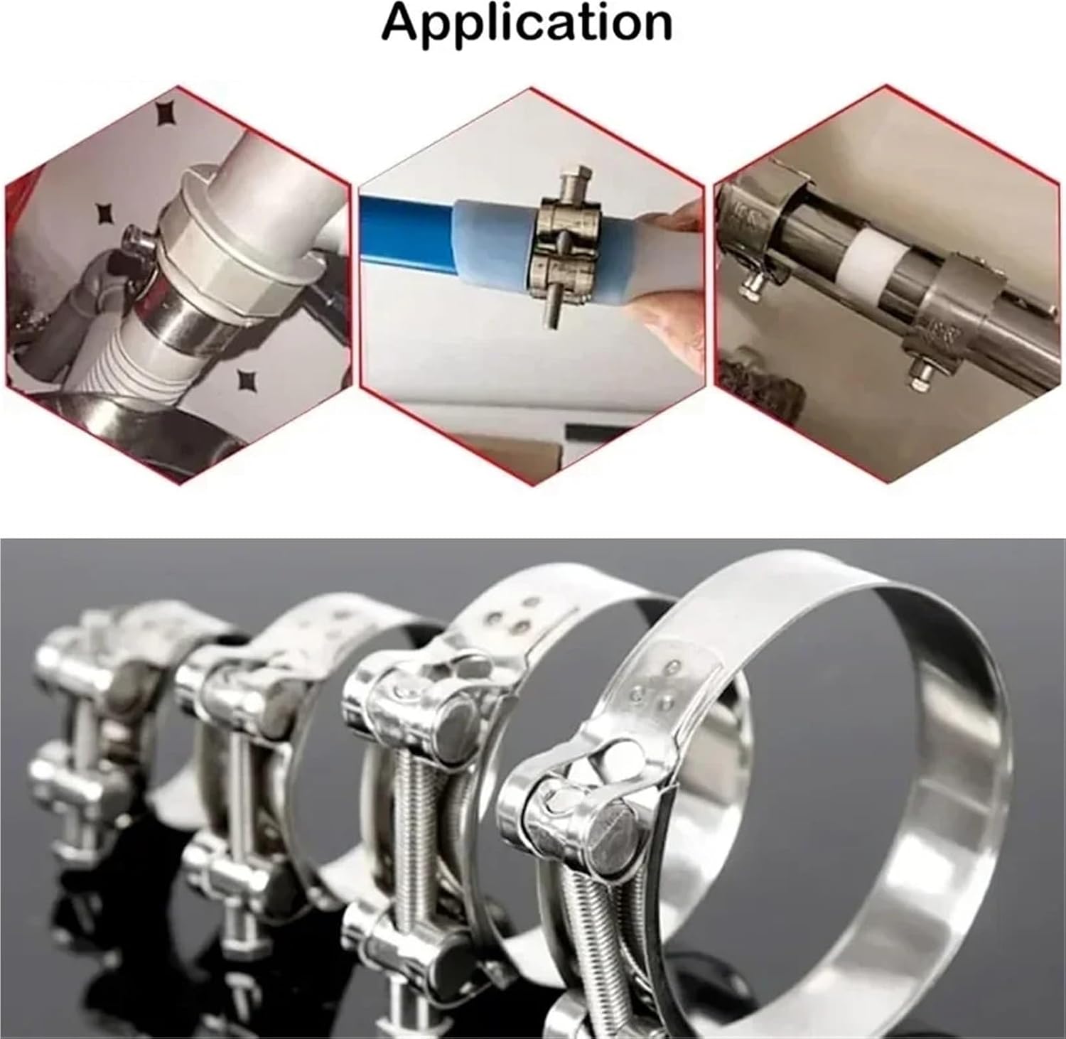 Conduit Clamps 5 Pcs Stainless Steel Powerful Hose Clamps Exhaust Air Water Pipes Sealing Powerful Strength Repair Welding Tools For Fixing Pipe，Cable(214-226mm)