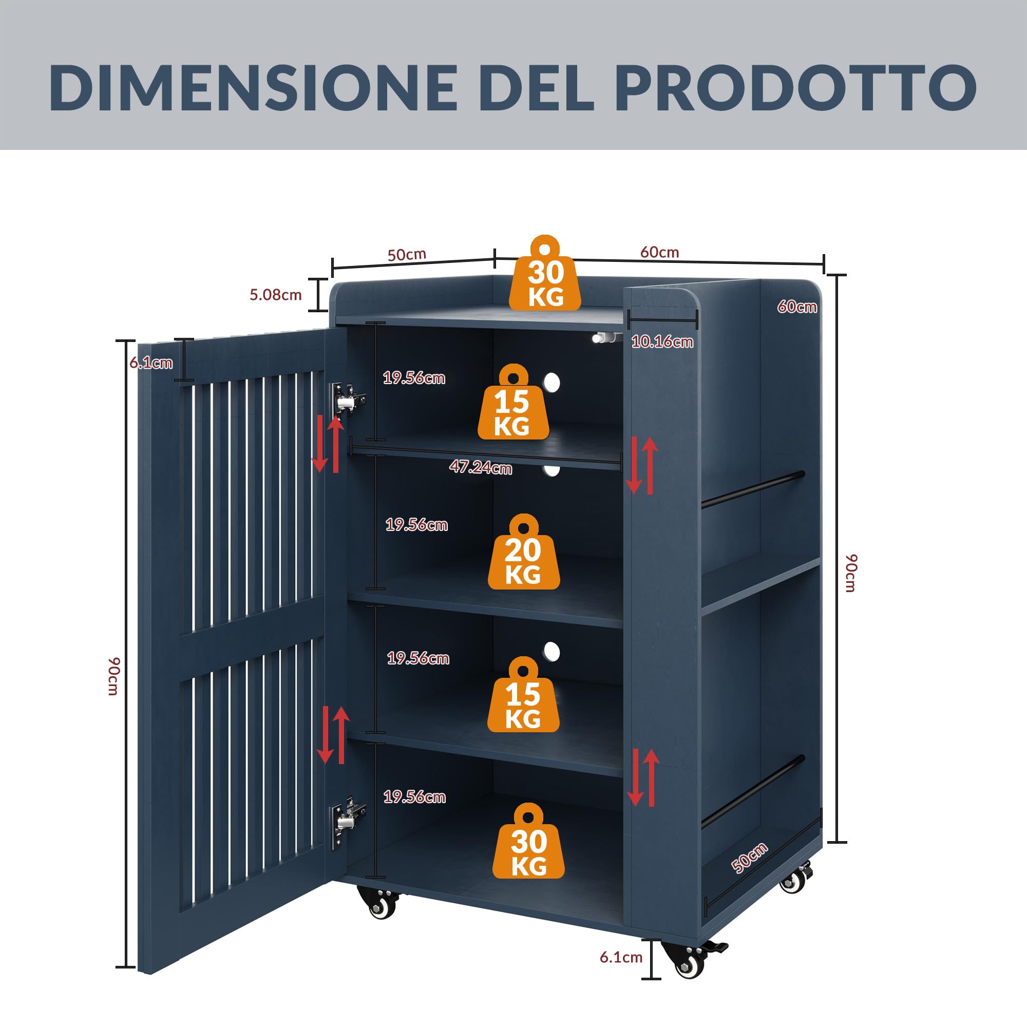 Supporto per giradischi con vano per vinili, mobile porta stereo con anta a doghe e ripiani regolabili, mobiletto porta giradischi in legno con ruote e sistema di gestione dei cavi per il soggiorno.