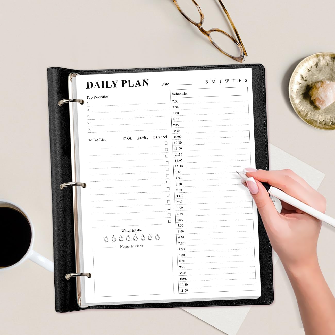 (2-Pack) Undated Daily Planner Refill - A4 Planner Inserts, 200 Sheets/400 Pages Planner and Lined Refill, 3 Hole Punched To Do List Refills, 100 gsm White Paper, 8.5'' x 11''
